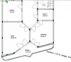 app Meublé 2 Pièces 89m² Balcon Cuisin