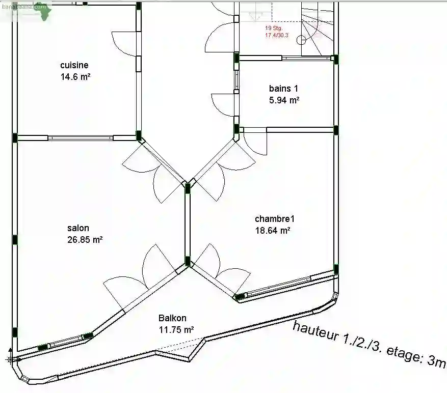 app Meublé 2 Pièces 89m² Balcon Cuisin0