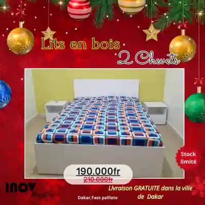 Lits en Bois Blancs + Chevets Promo Noel18 à Dakar - Vue 3