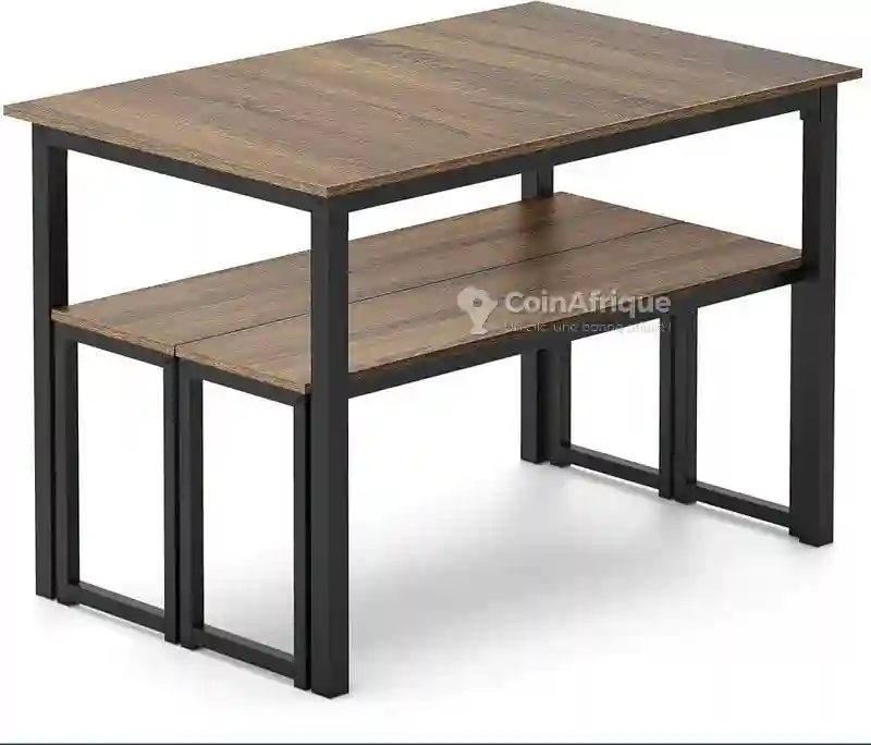 Table de Salle à Manger 3 Pièces Avec Deux Bancs en Marron - Vue 2
