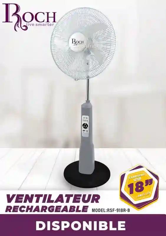 Ventilateur Rechargeable Roch 18" Avec Télécommande - Vue 1