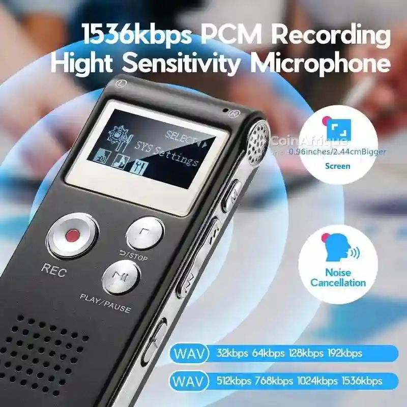 Dictaphone Enregistreur Vocal Numérique 8 go Noir - Vue 4