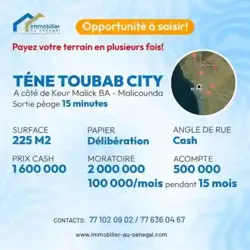 Terrains de 225 Mètres Carrés à Vendre à Tène Toubab City Sénégal