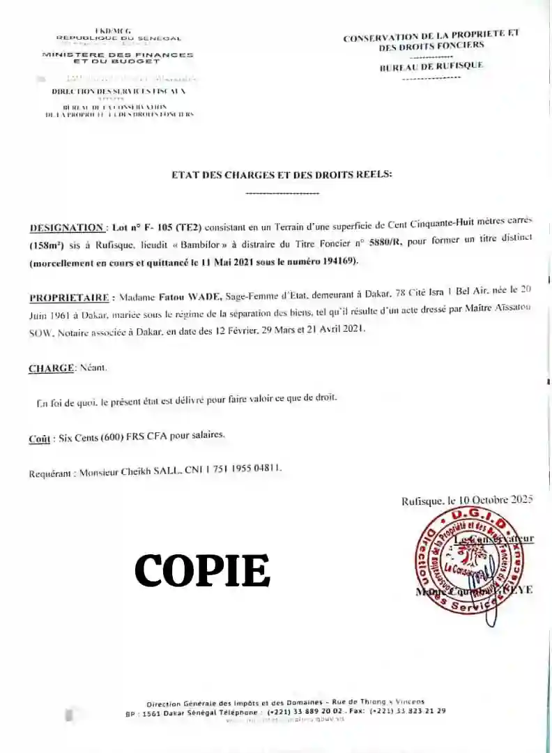 A VENDRE MAISON F2 CITE COMICO BAMBILOR TITRE FONCIER SENEGAL - Vue 2