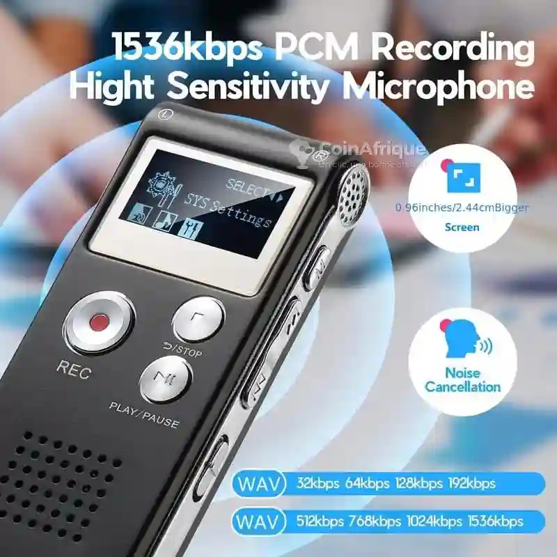 Dictaphone Enregistreur Vocal Numérique 8 go Noir - Vue 2