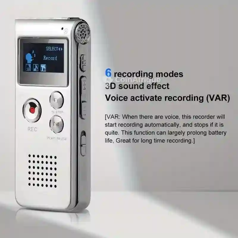 Dictaphone Enregistreur Vocal Numérique Avec Écran LCD 8 Go Gris - Vue 3