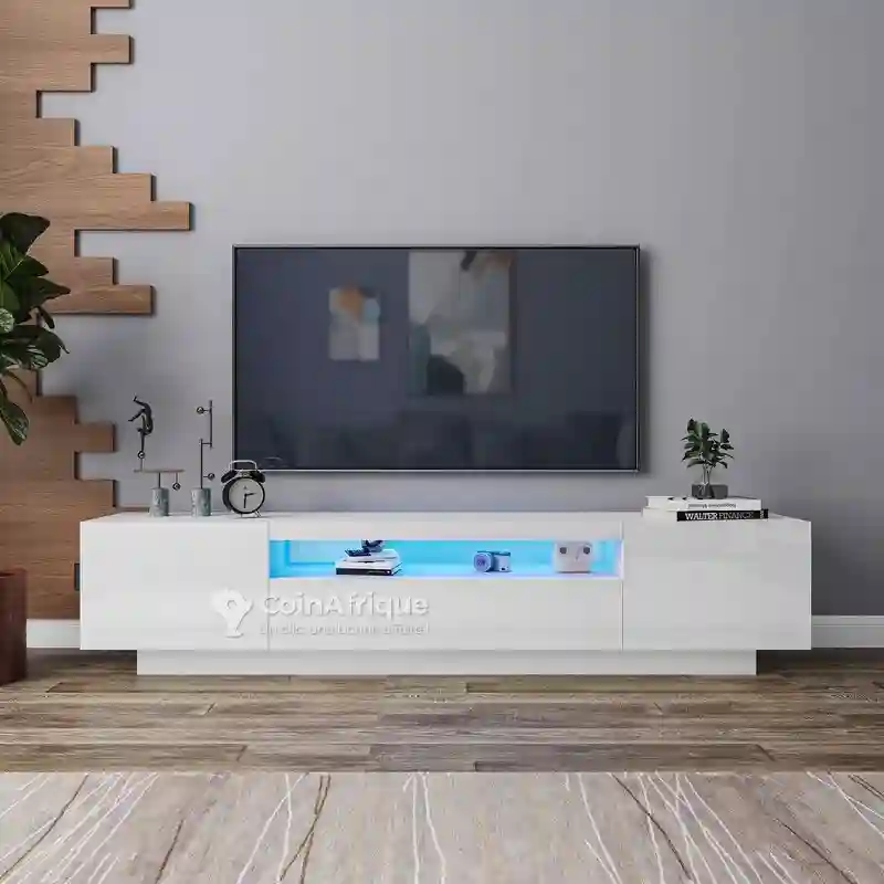 Meuble TV bas Blanc LED - Vue 1