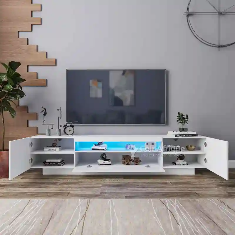 Meuble TV bas Blanc LED - Vue 2